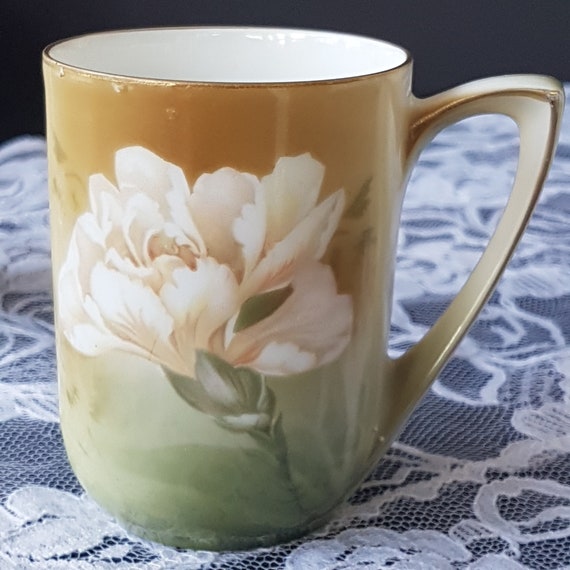 RS Germany Porcelain Tea Cups: Hand Painted Carnations, Set of 4 (1912-1945)