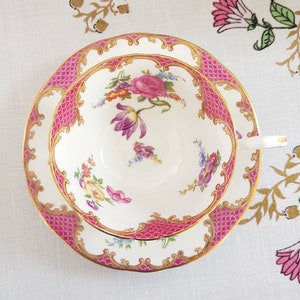 Aynsley Tea Cup and Saucer in WILTON Pink Pattern, Vintage English Bone China
