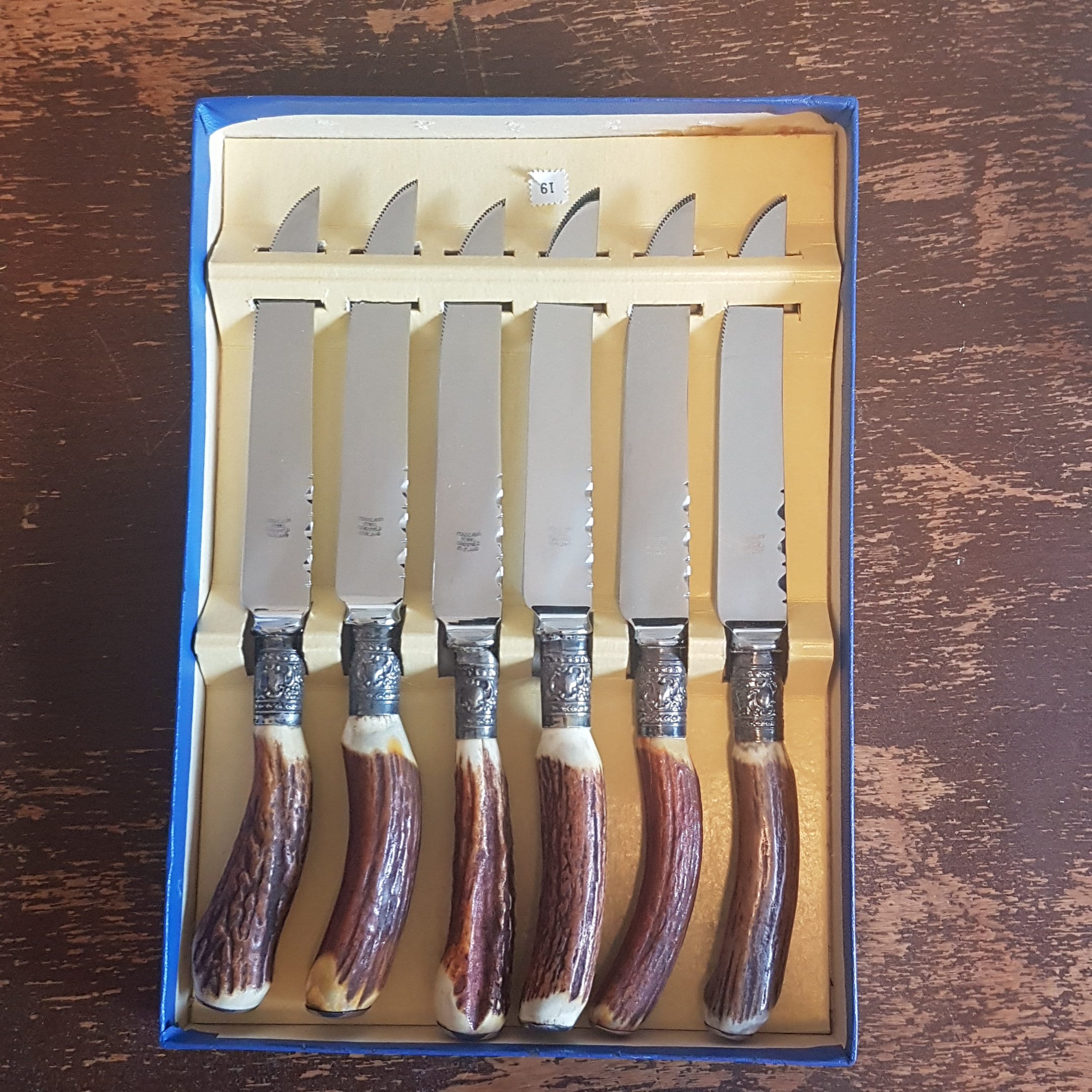 Vintage Genuine Stag Handle, Antler Handle, Steak Knife Set, Set of 6