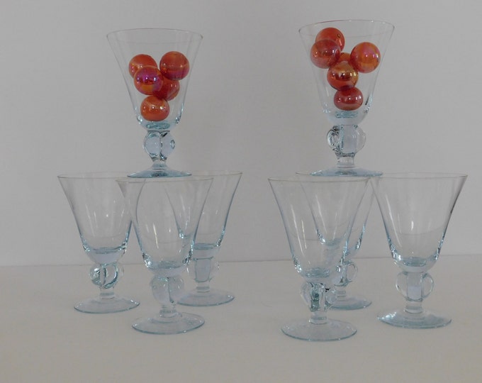 Blue GULLI INGRID Crystal Wine Glasses, Set of 4, Scruf Glasbruk Siegfried Stahl, Mid Century Swedish Crystal Stemware, 1960s