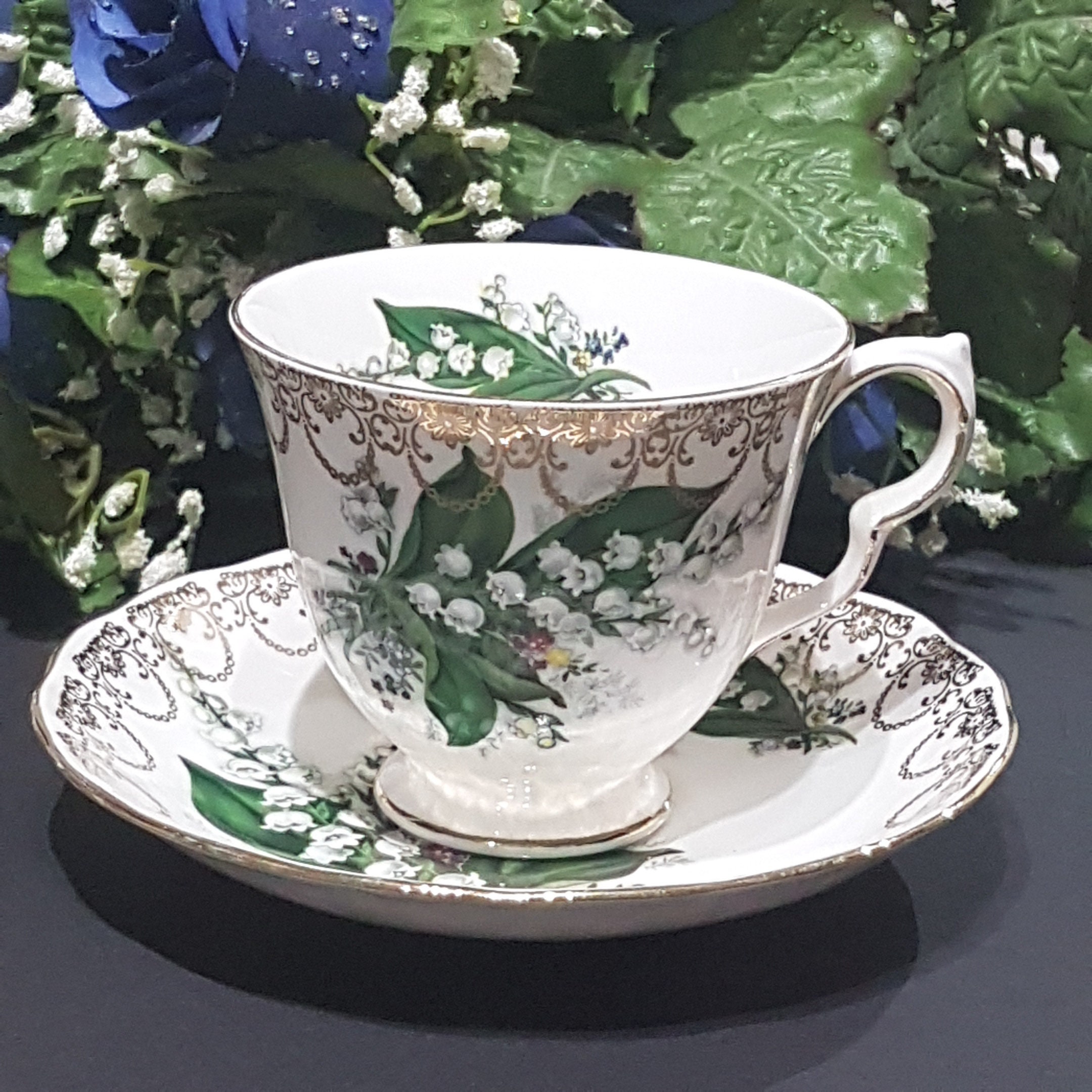 Vintage Queen Anne Lily of the Valley Cup & Saucer, Ridgway