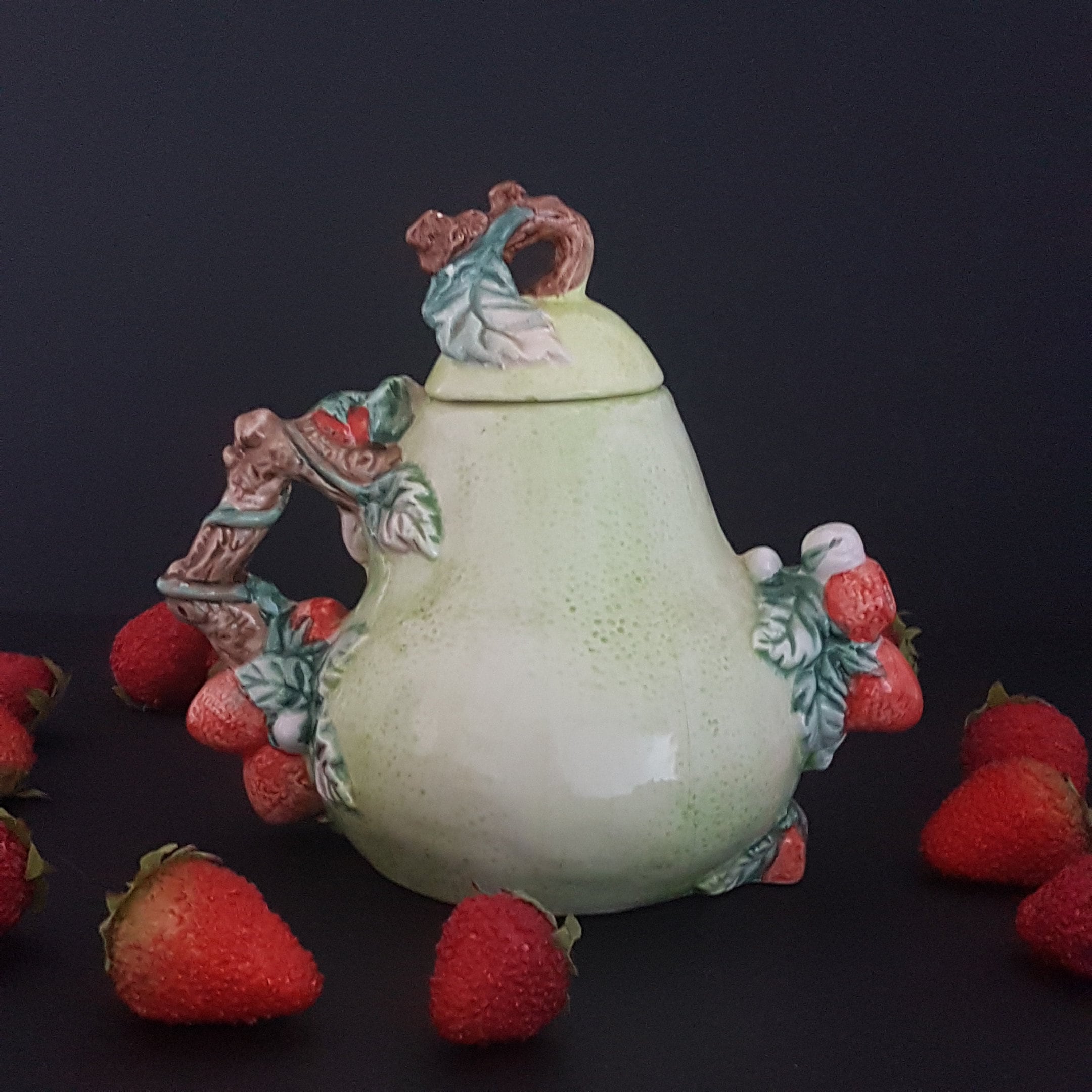 Heritage Mint Ltd Collectibles Teapot, Ceramic Pear Strawberries Floral