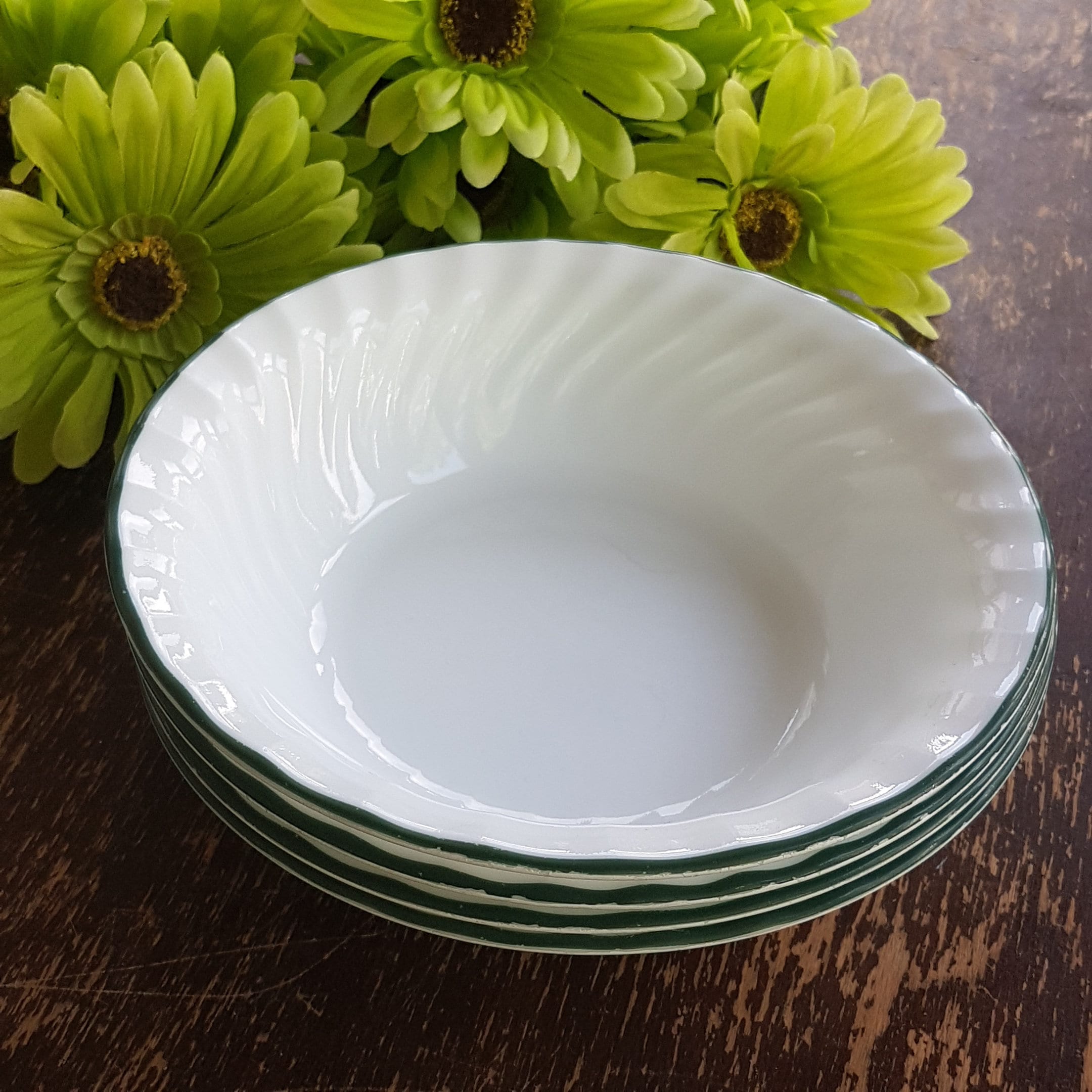 Corelle by Corning CALLAWAY Soup Cereal Bowl, Set of 4, White Swirl Rim