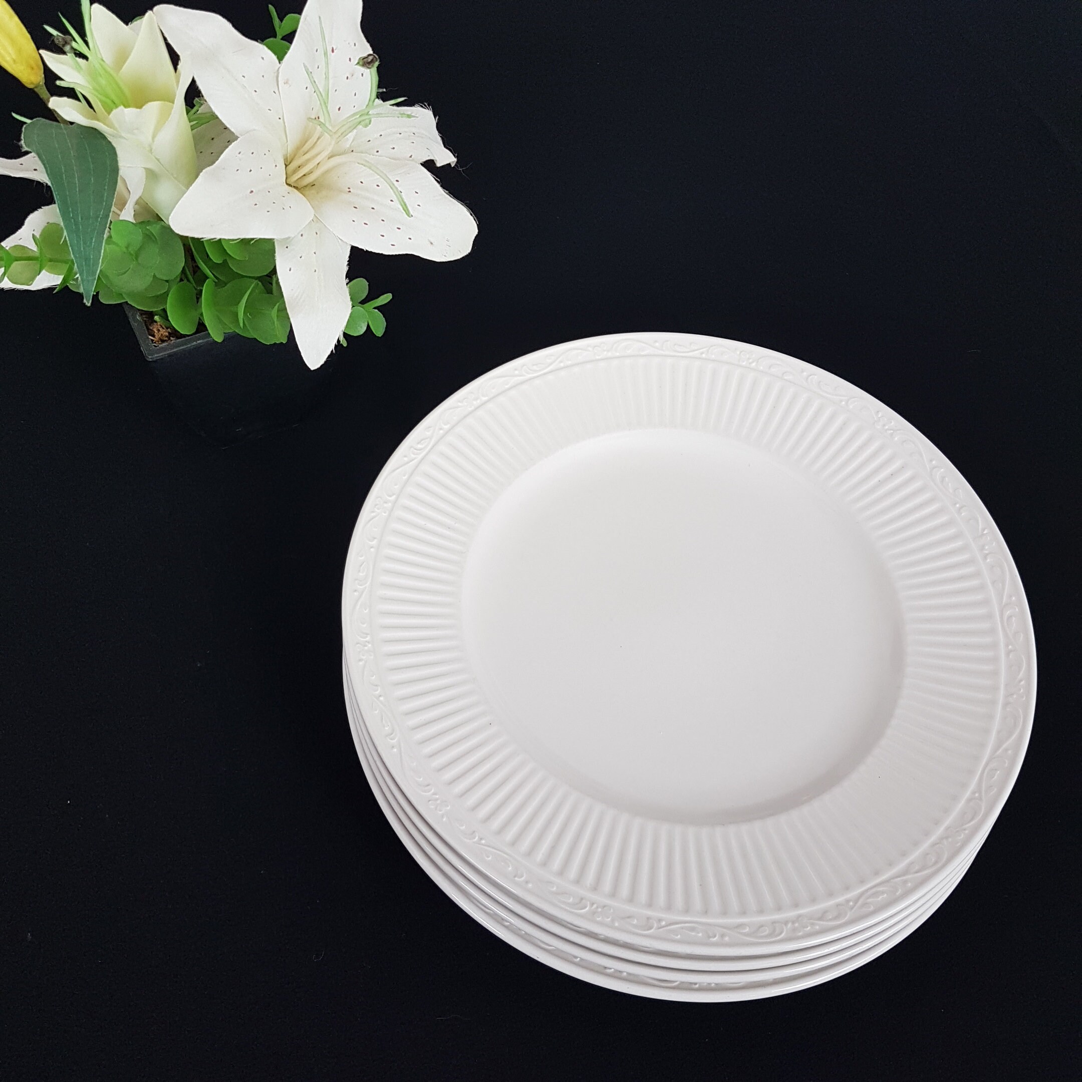 Mikasa ITALIAN COUNTRYSIDE Dinner Plates, 11 Inch, Sets of 2, Vintage All White Stoneware Plates
