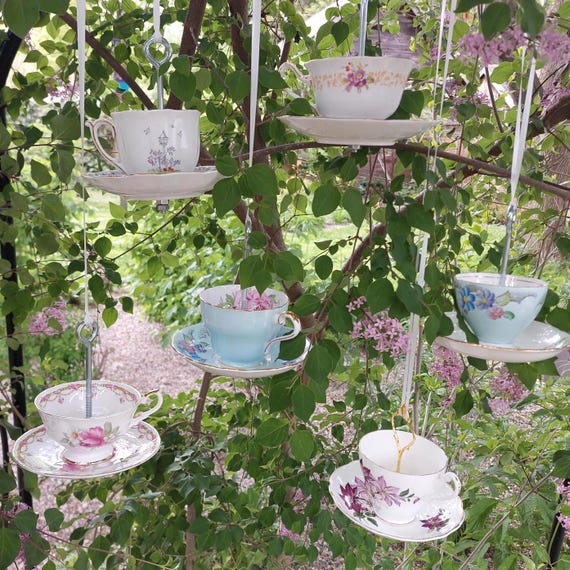 Upcycled Teacup Bird Feeder Vintage China Garden Decor Cottagecore Gift Choose Your Custom Style