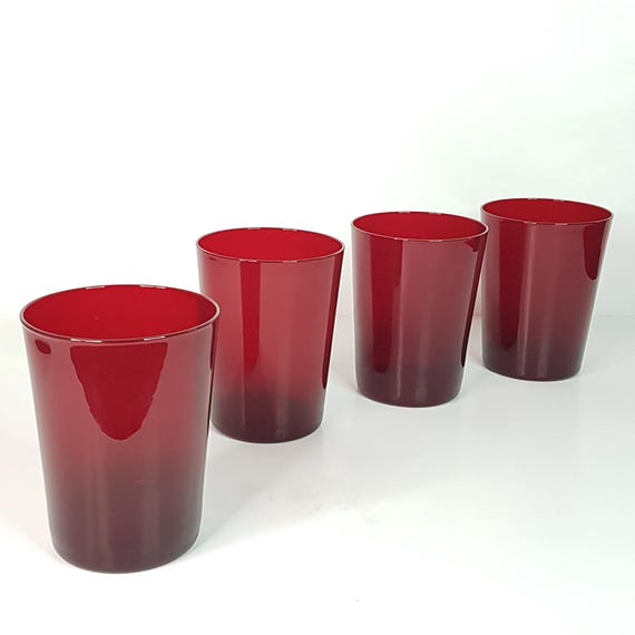 Handblown Ruby Red Glass Tumbler Set - 12oz Modern Minimalist Drinkware for Bold Table Decor