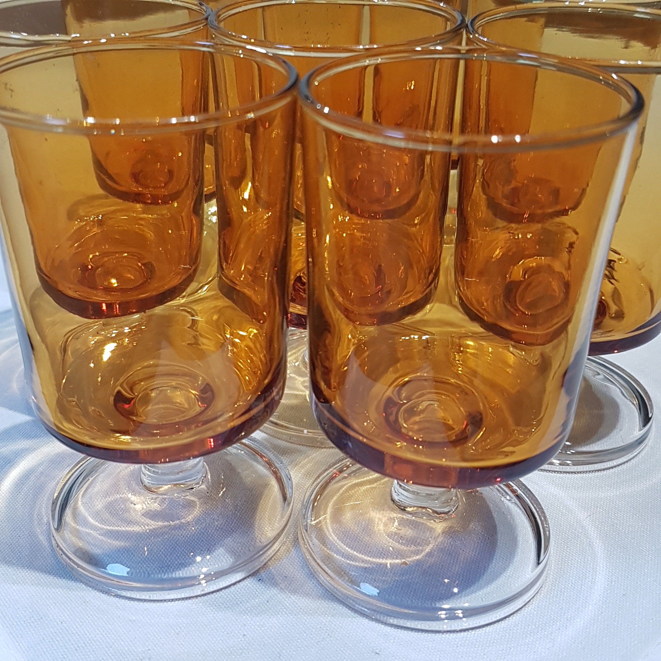 10 Vintage Amber Luminarc, French Stemware, Retro Bar Glasses, Retro