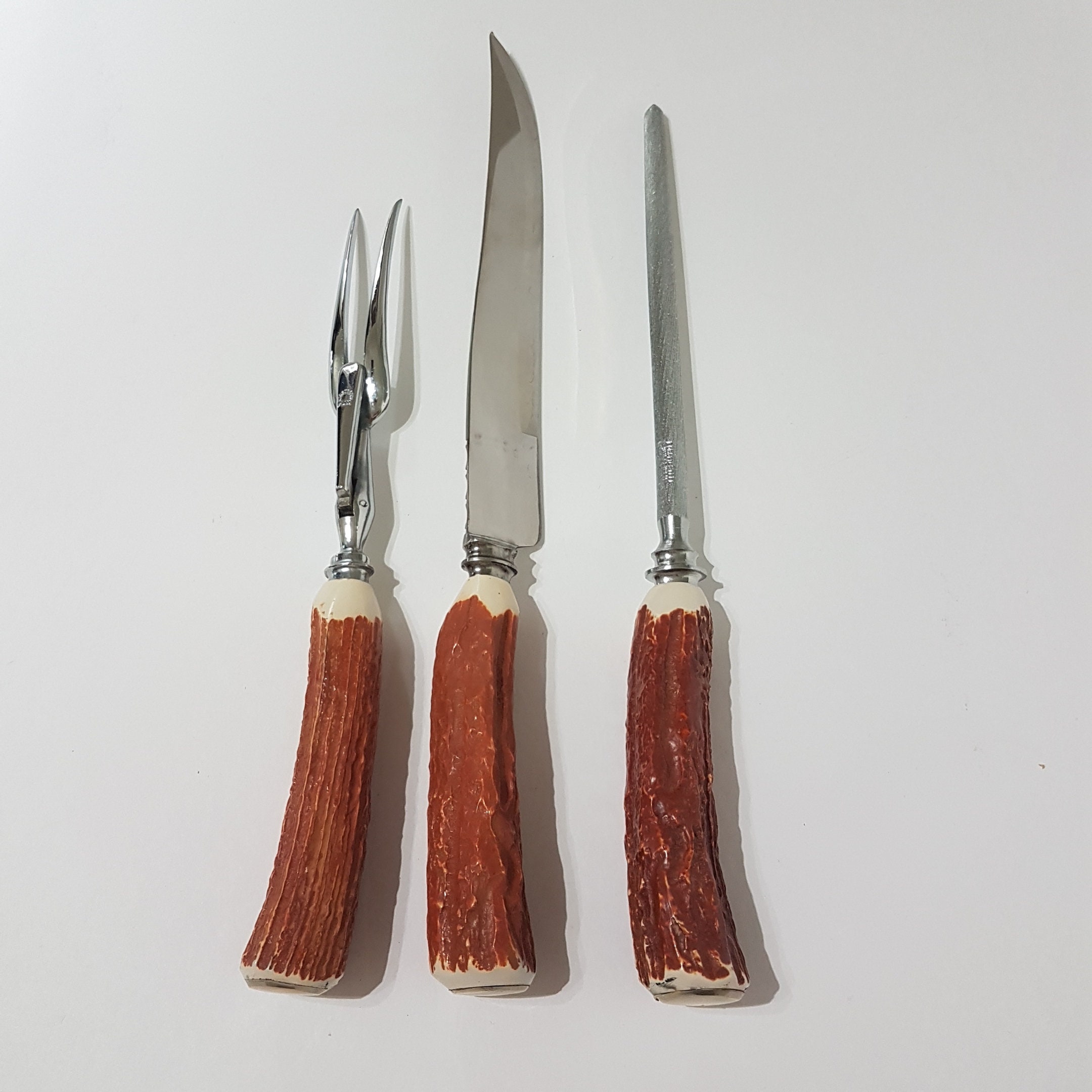 3pc Meat Carving Set, Faux Antler Handles, King Carver Duracut M