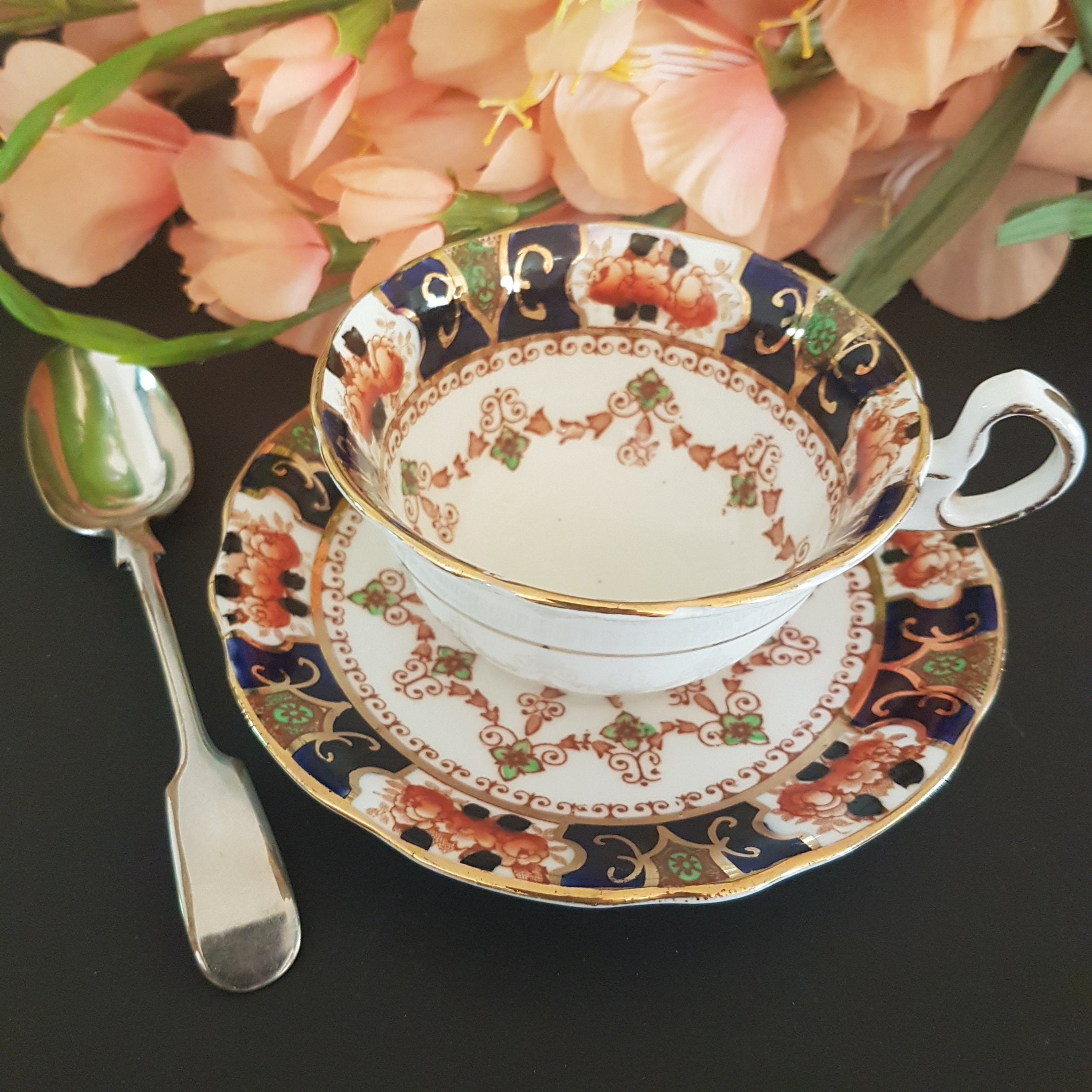 Rare Vintage Royal Stafford Moana Blue Imari Bone China Tea Cup