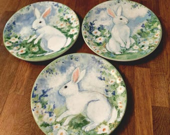 Easter Bunny Plates 9-inch Luncheon Plate Set of 3 Susan Winget Certified Interational
