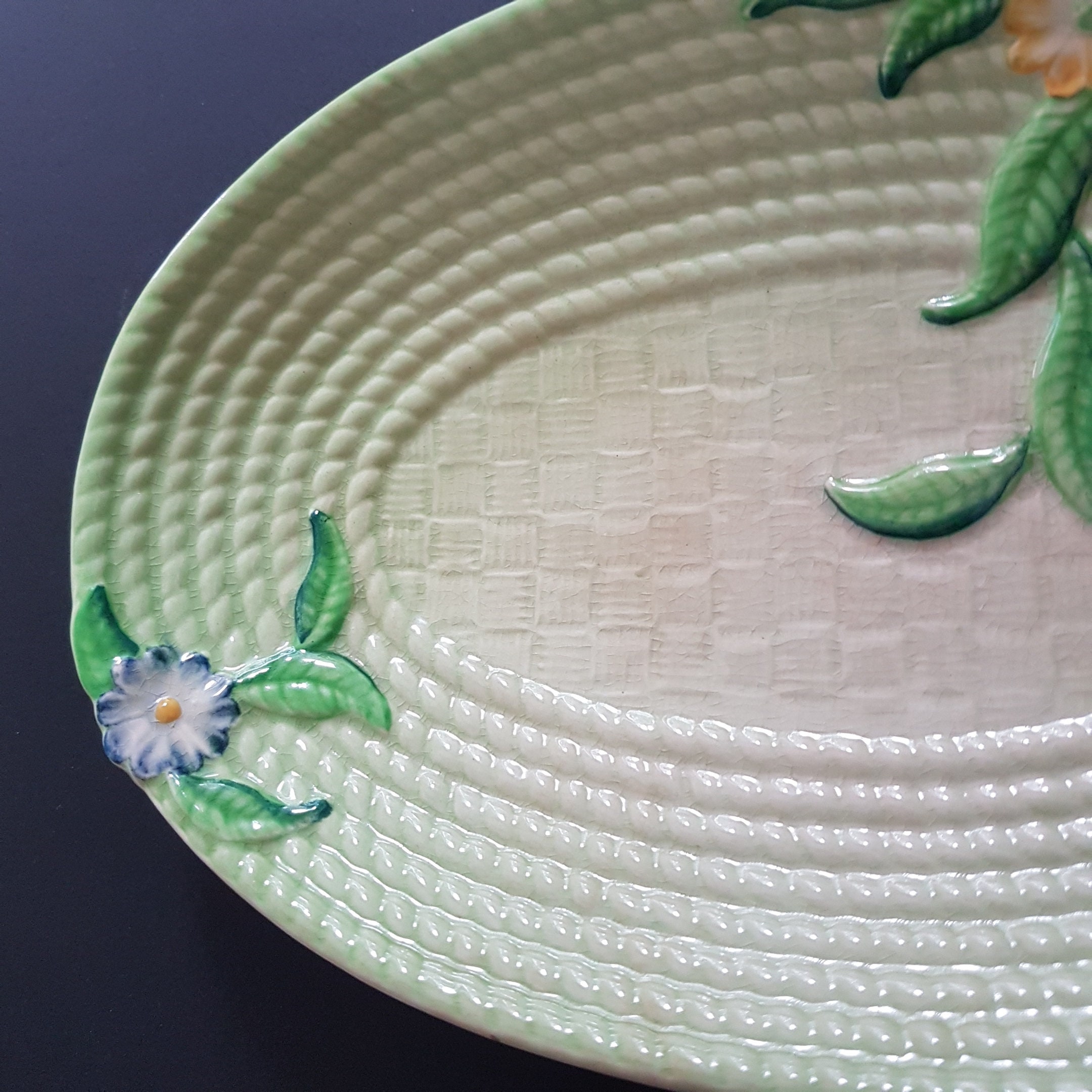 Carlton Ware, Australian Design, Floral Embossed, Green Basket Weave ...