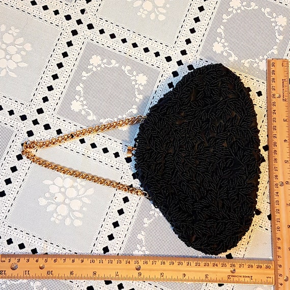 Vintage Black Beaded Purse, Evening Bag, Hang fro… - image 6