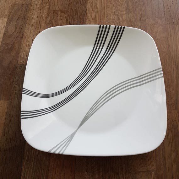 Corelle Urban Arc Square Dinner Plates Set of 4 Contemporary Black White Modern Dinnerware