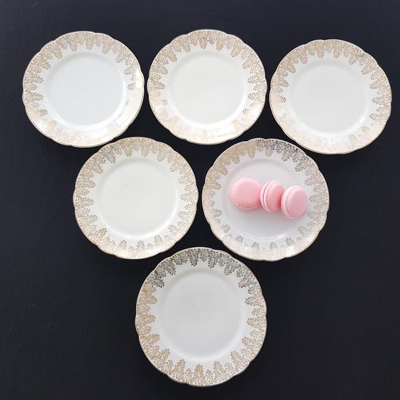 Vintage CT Altwasser Germany Gold Floral 6-inch Porcelain Dessert Plates - Set of 6