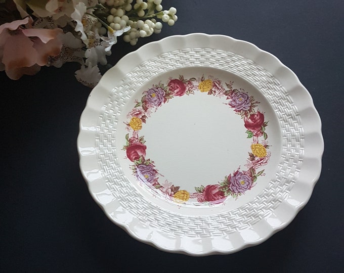 Copeland Spode ROSE BRIAR, Vintage Side Plates, Set of 3, Chelsea Wicker Shapee, Floral Band