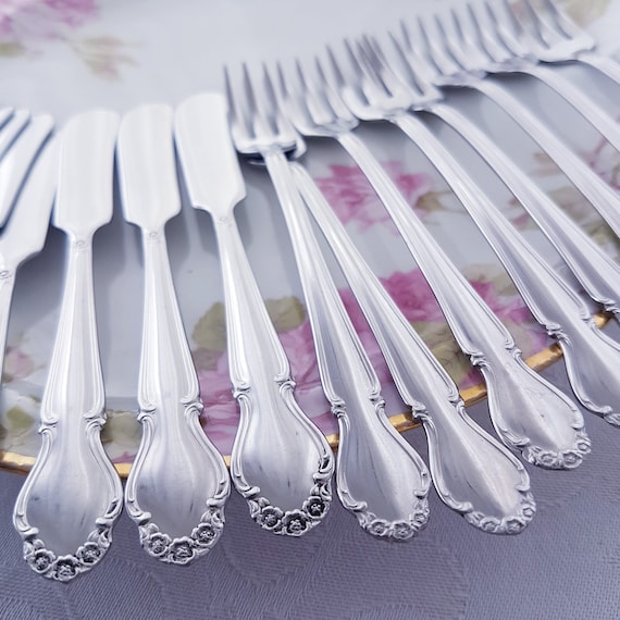 Vintage Stainless Steel Seafood Fork & Butter Spreader Set - Charcuterie Cocktail Party Service for 8