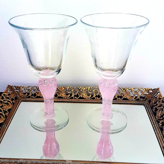Vintage Heavy Goblet Drinking Glasses Thick Pedestal Glass Clear set of 4