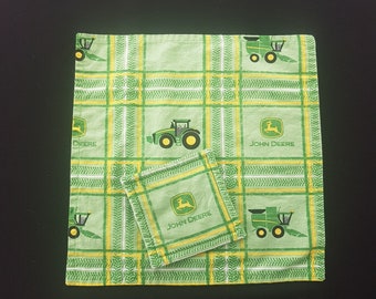 Vintage John Deere Tractor Napkins and Drink Mat Set for 4