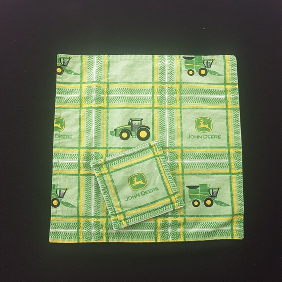 Vintage John Deere Tractor Napkins and Drink Mat Set for 4