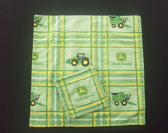 Vintage John Deere Tractor Napkins and Drink Mat Set for 4