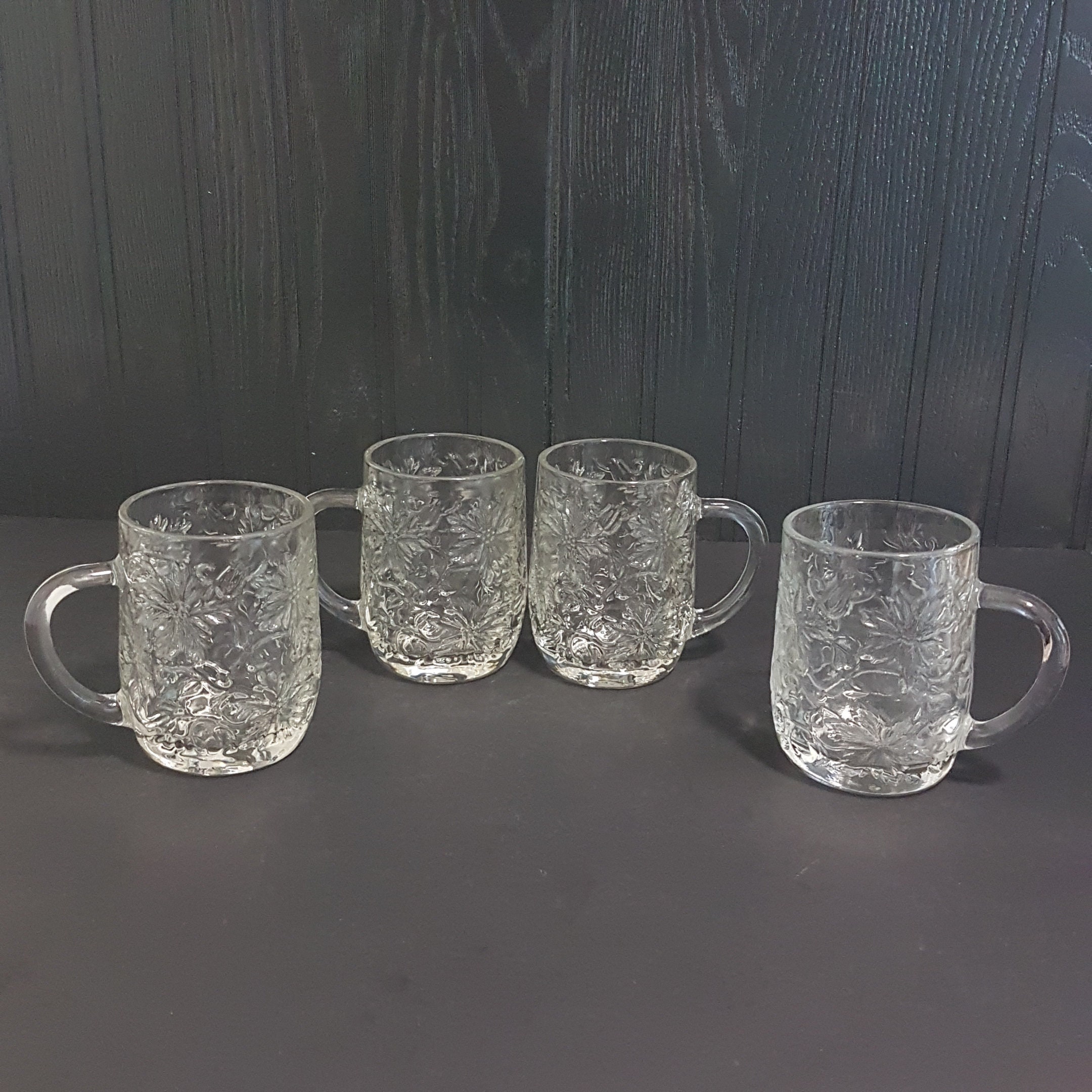 Vintage Princess House FANTASIA 4 Mug Set, Poinsettia Flower, Mid