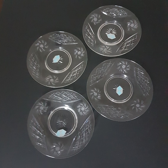 Pinwheel Lead Crystal Dessert Plates Hand Cut Bohemian Crystal