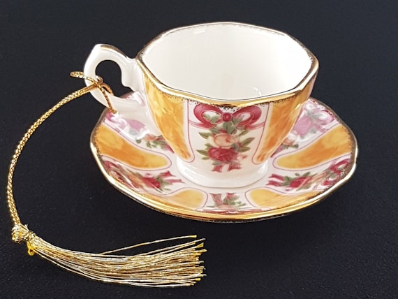 Royal Albert Old Country Roses Ruby Celebration Miniature Teacup and Saucer Christmas Tree Ornament