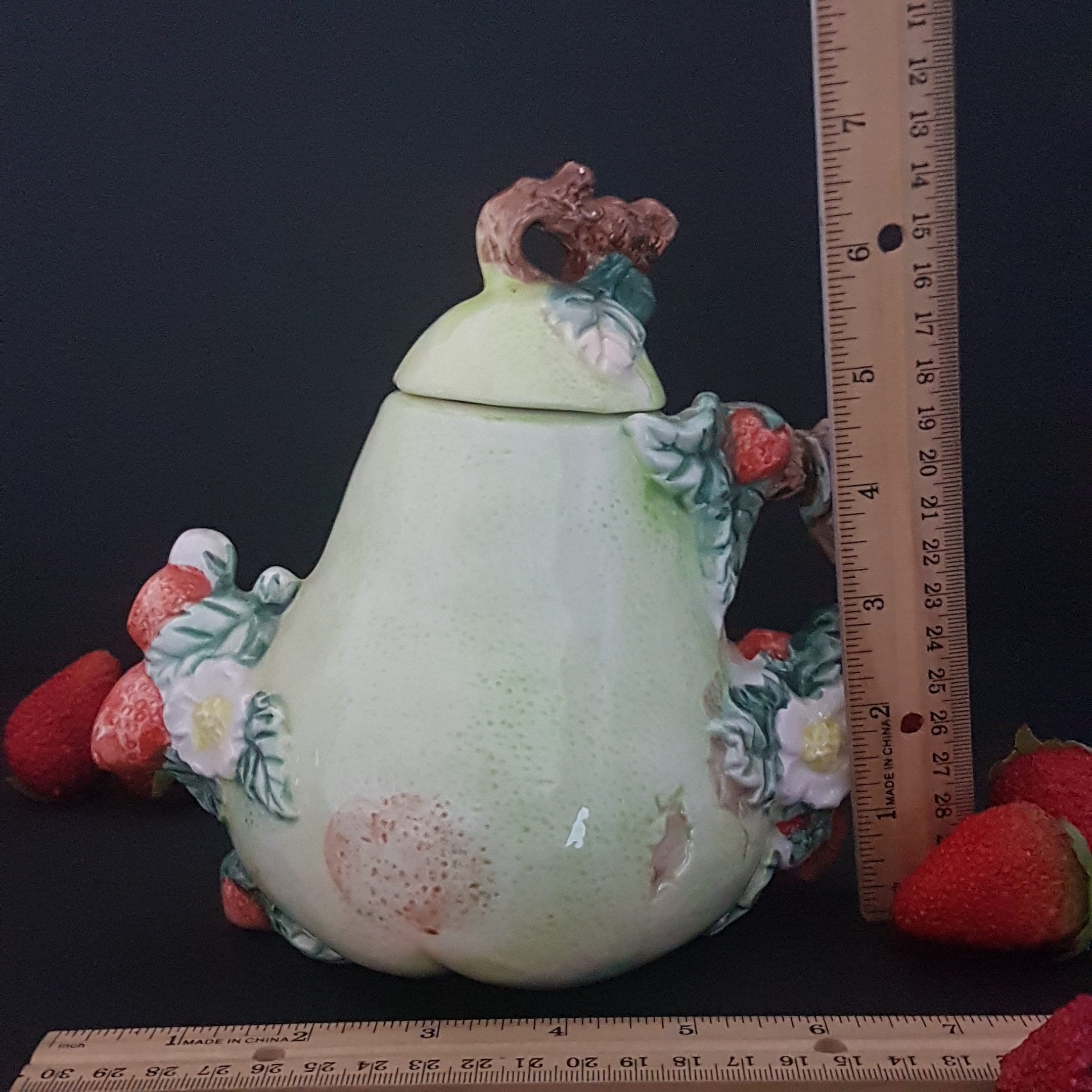 Heritage Mint Ltd Collectibles Teapot, Ceramic Pear Strawberries Floral