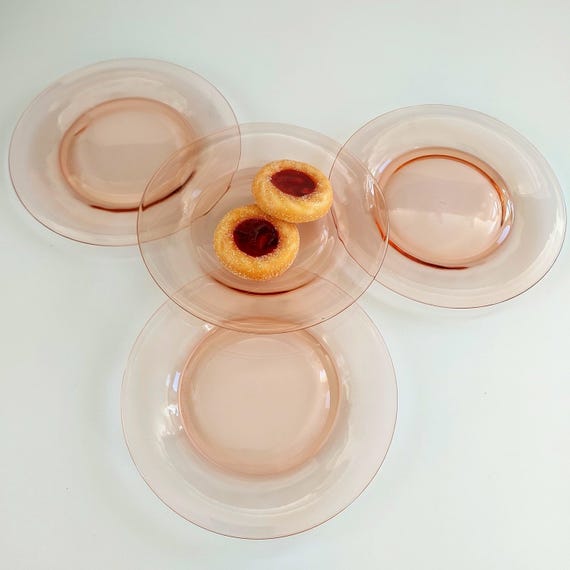 Vintage Cambridge Pink Glass Bread Butter Dessert Plates Set of 4 Depression Era
