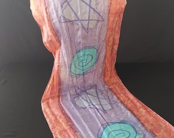 Handmade Silk Scarf Vintage Indian Hand-Painted Boho Gift for Her