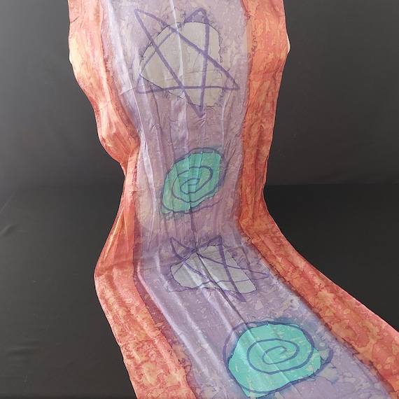 Handmade Silk Scarf Vintage Indian Hand-Painted Boho Gift for Her