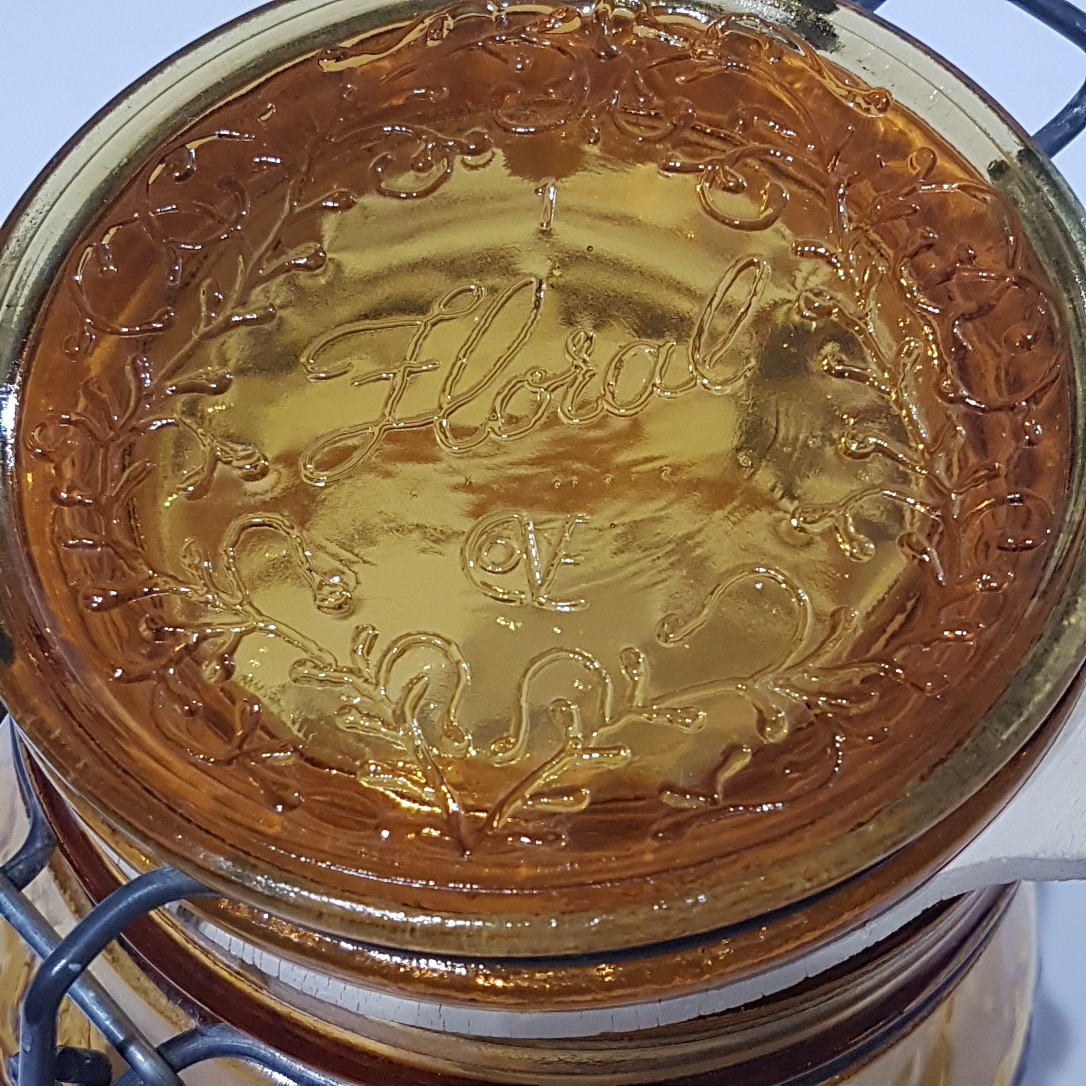 Vintage Amber Italian Glass Jar with Snap Lid, Apothecary Jar, Kitchen