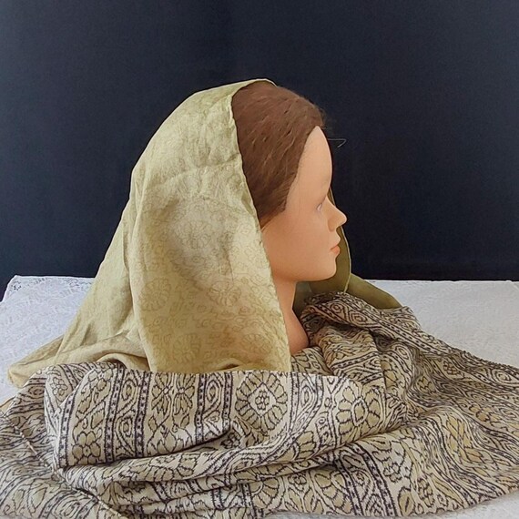100% Silk Scarf Sage Green & Black, Made in Nepal