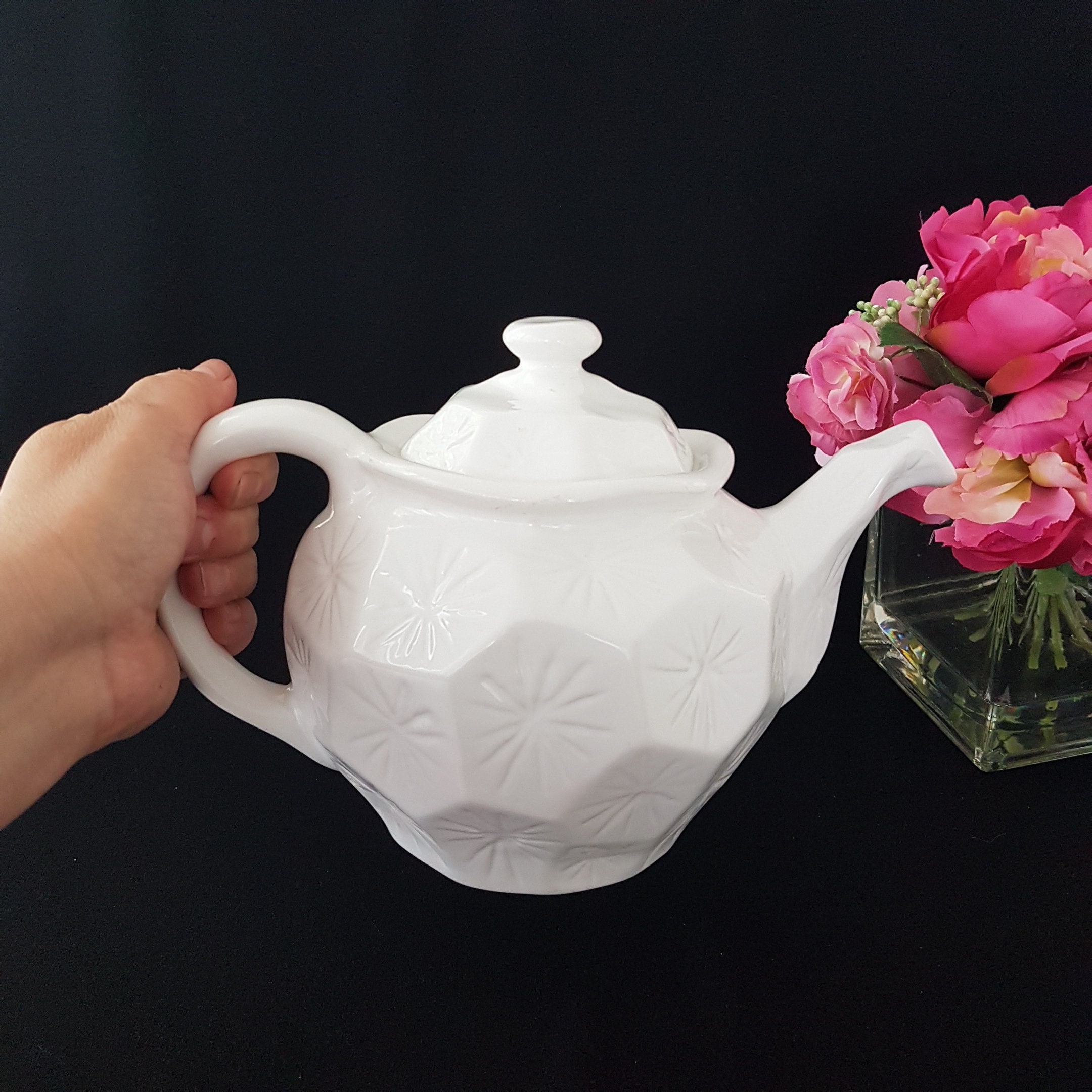 Vintage White Farval Portuguese Pottery, 4 Cup Teapot, Made in Portugal