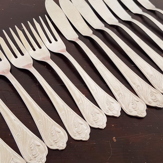 Antique Style Stainless Steel Dessert Set for 7 Place Settings, Ornate  Flatware, Shabby Chic Tea Party Decor, Victorian Floral Cutlery
