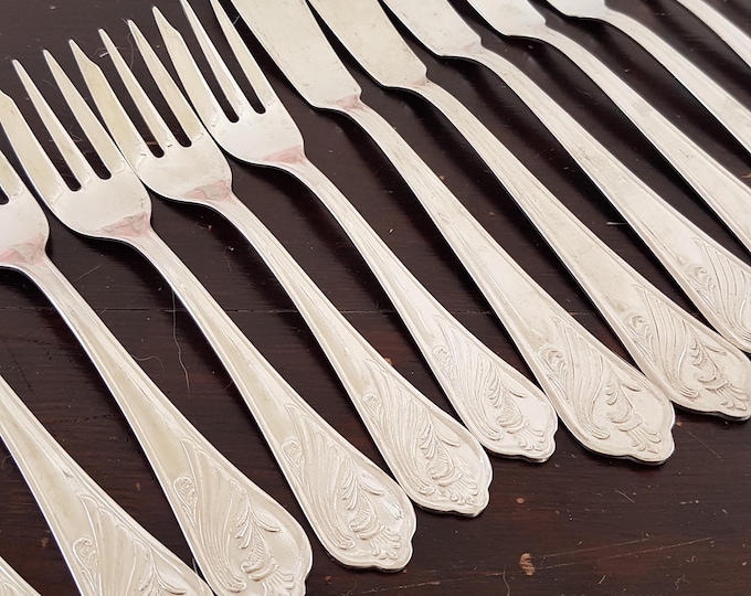 Antique Style Stainless Steel Dessert Set for 7 Place Settings, Ornate  Flatware, Shabby Chic Tea Party Decor, Victorian Floral Cutlery