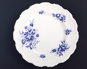Royal Albert CONNOISSEUR Flow Blue Dinner Plate, 10.25 inch, Blue Flowers, Raised Scalloped Edge