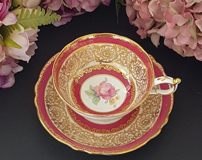 Paragon Pink and Gold Tea Cup and Saucer, with Pink Cabbage Rose, Paragon Double Warranted Queen Mary, English Bone China Tea Set