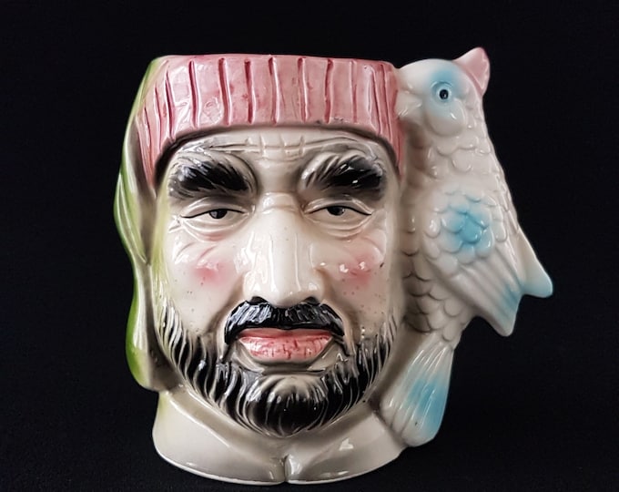 Pirate Head with Parrot Handle Toby Style Ceramic Jug, Made in Japan