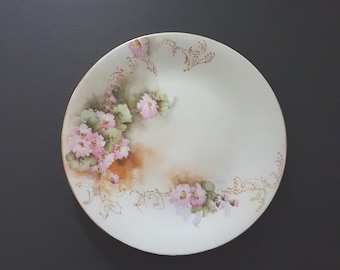 Antique Limoges Porcelain Salad Plate: Hand Painted Floral Decor, B&Co France
