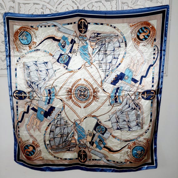 Vintage Nautical 100% Silk Feeling Polyester Scarf