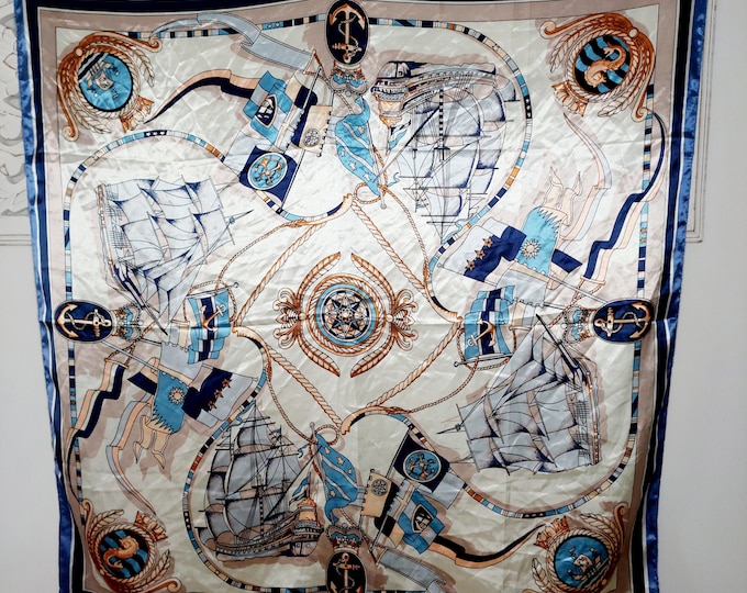 Vintage Nautical 100% Silk Feeling Polyester Scarf