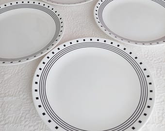 Vintage Corelle City Block Dinner Plates – Black White Geometric Vitrelle Dinnerware Kitchen Tableware