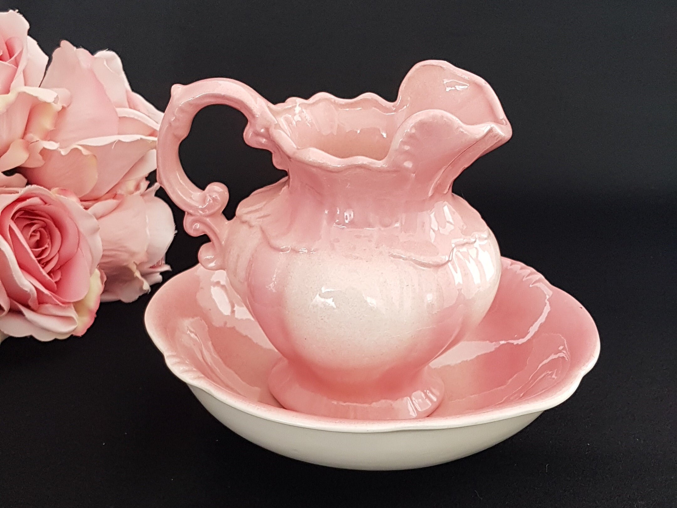 Arnels Pink Ceramic Wash Set, Arnels Pottery, Vintage Victorian Decor