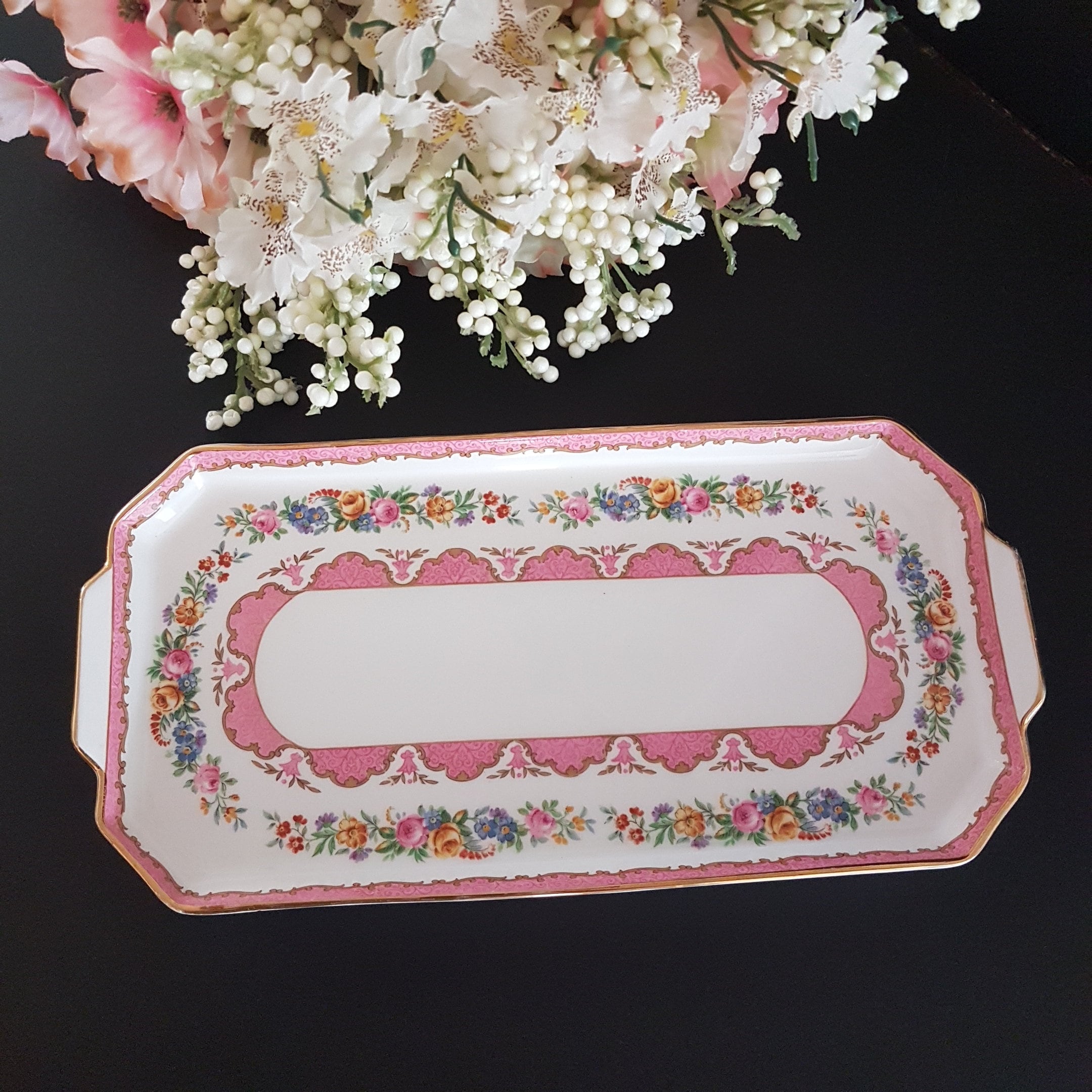 Crown Staffordshire China Co., LYRIC TUNIS PINK, Large Sandwich Tray