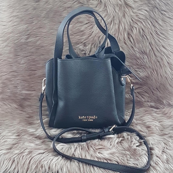 Vintage Kate Spade Black Pebbled Leather Mini Tote Bag, Top Handle Crossbody Strap