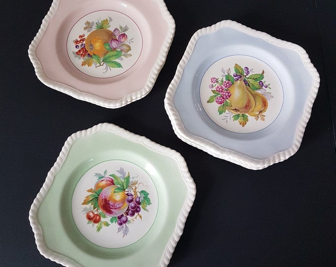 Dessert Plates, Johnson Brothers, CALIFORNIA Square Salad Plates, 7.75", Blue Pink or Green Rim, Choose Colour, Per Plate