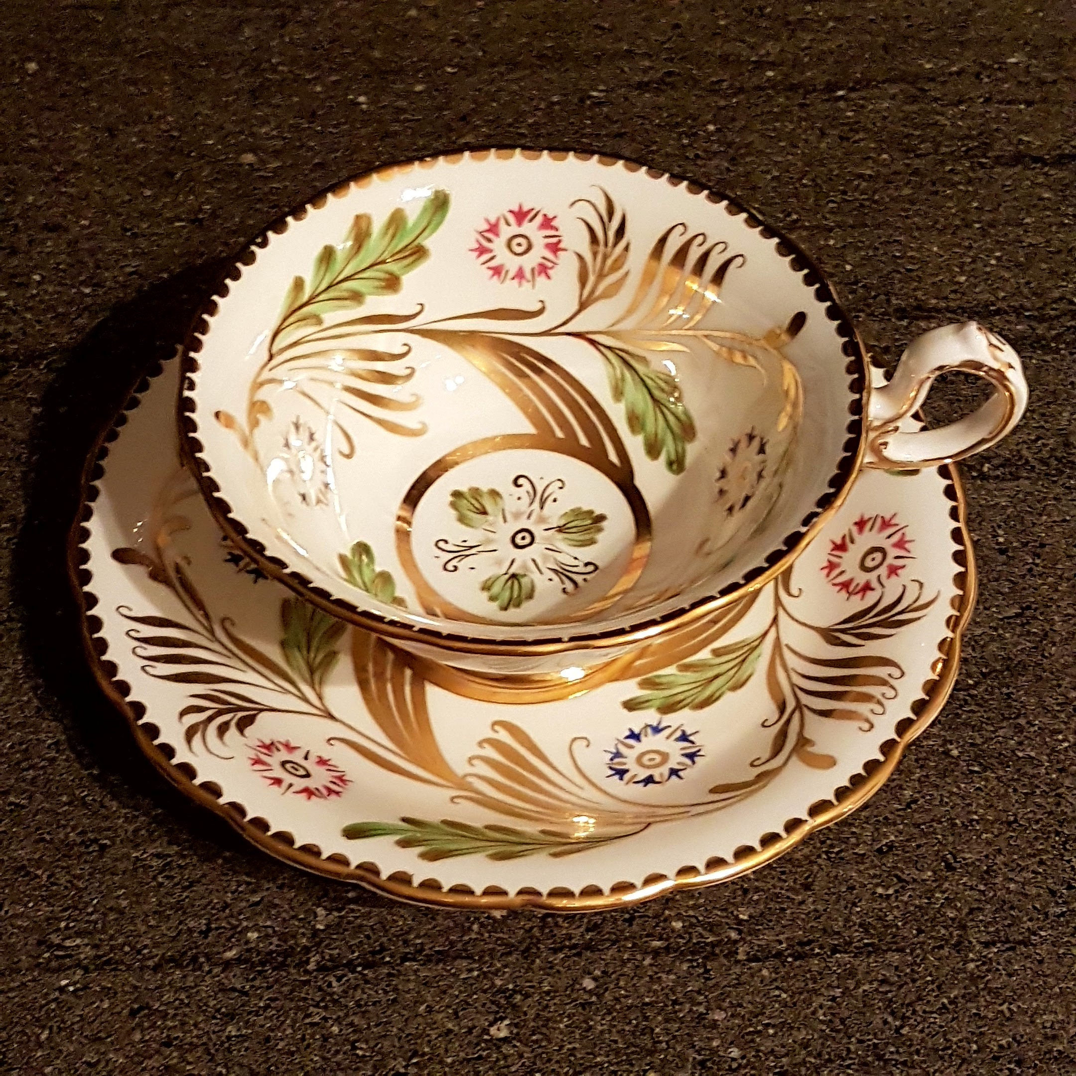 Tea Cup and Saucer, Vintage Royal Chelsea English Bone China, High