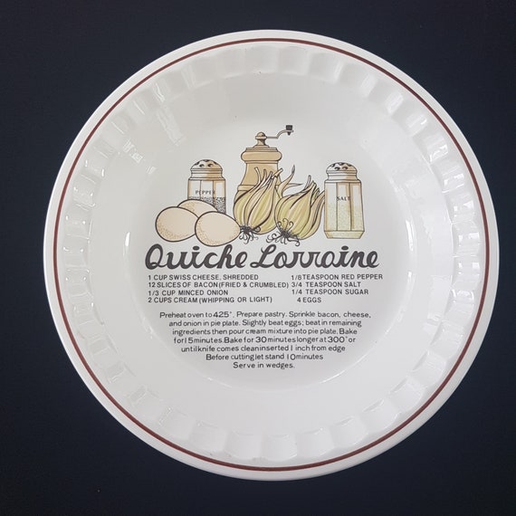 Vintage Quiche Lorraine Recipe Pie Plate - Farmhouse Kitchen Decor