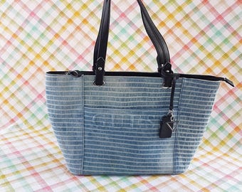 Vintage GUESS Y2K Denim Tote Bag Blue Shoulder 90s Designer Purse